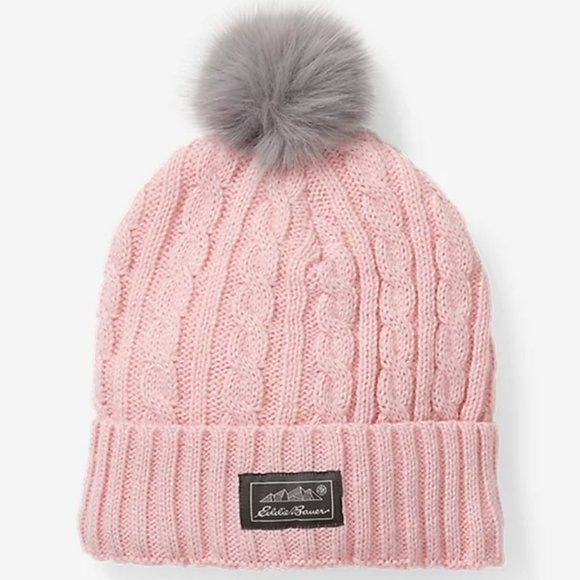 New Eddie Bauer Girls Blush Pom Beanie Hat Medium/Large - Picture 1 of 3